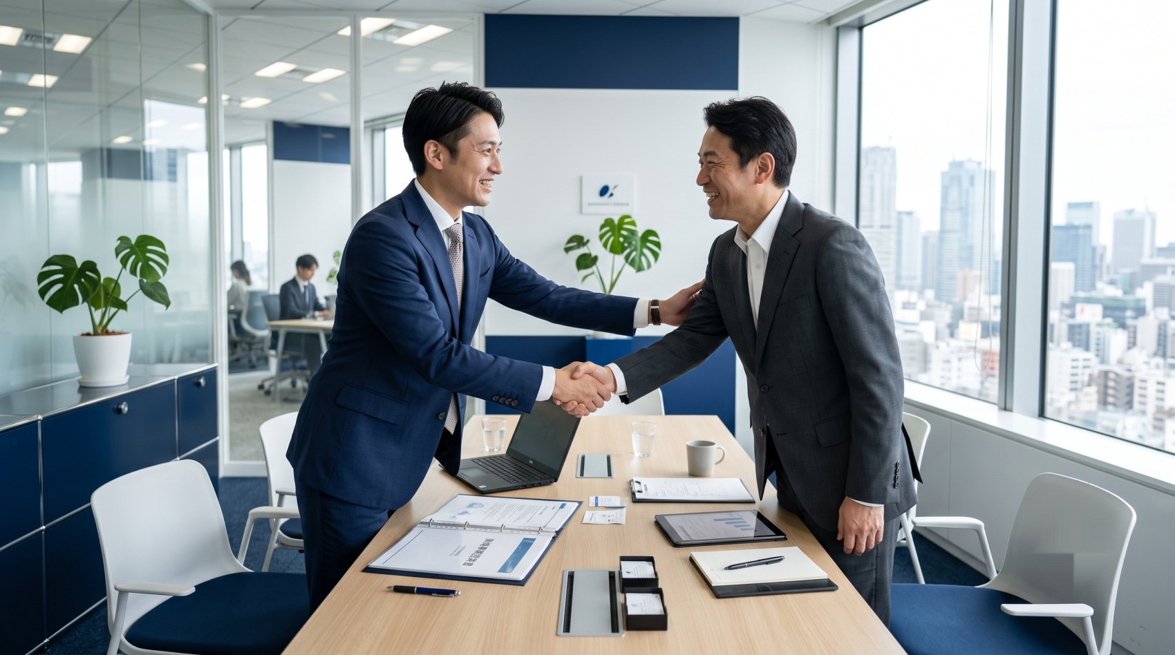商談で握手する様子